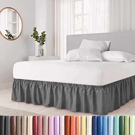 Ruffled Grey Queen Bed Skirt inch Hotel-Quality Ruffles Queen Beds with 14 in. Drop inch Under-The-Mattress Queen Bedskirt for Easy Fitting with Brushed Fabric by CGK Unlimited
