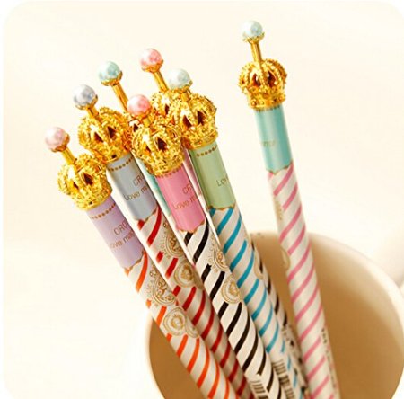 ONOR-Tech Set of 6 Lovely Cute Adorable Crown Design Ballpoint Pen Ball Pen for School, Office, Family use (Style-2)