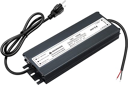 LightingWill LED Driver, 12V 100W LED Power Supply with IP67 Waterproof Rating, Ultra-thin Low Voltage Transformers with 3-Prong Plug, 90V-265V AC to 12V DC, for LED Strip Lights, Outdoor Use