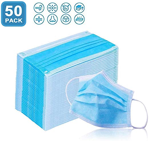 50-Piece Safety Breathable Mask, Blue Disposable Surgical Mask, Respirator with Earmuffs