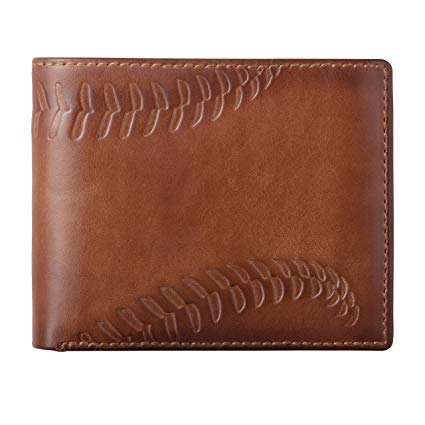 HOJ Co. BASEBALL Wallet-Double ID Bifold-Full Grain Mens Leather Wallet-Multi Card Capacity-Coach Gift