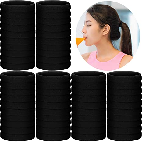 200 Pieces Seamless Cotton Hair Ties Thick Elastic Ponytail Holders Hair Bands No Crease Hair Ropes Hair Accessories for Women Girls, Black