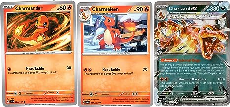 Charizard ex 125/197 Double Rare Tera - Obsidian Flames - Pokemon Evolution 3 Card Lot - Charmander Charmeleon