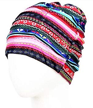 Qishi's Color Stripe Cloth Swimming Caps for Women