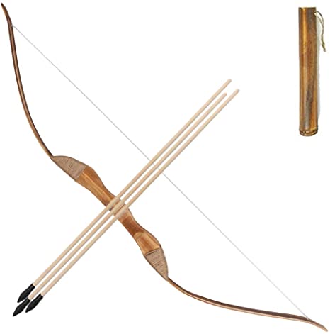 TOPARCHERY Wooden Bow and Arrow Set for Kids Beginners with 3 Arrows 1 Quiver Youth Long Bow Archery Set Kit Children Practice Toy
