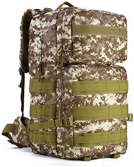 Tactical Backpack 55L Water Resistant Military Army Combat Rucksack Trekking Rucksack MOLLE Camping Hiking Backpack Desert Color
