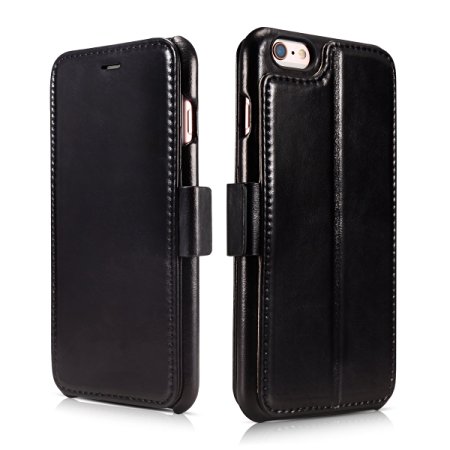 iPhone 6s Plus Leather Case, Icarer iPhone 6 Plus Genuine Leather Wallet Case Card Slot Stand Feature with Magnetic Closure, Vintage Folio Flip Cover for Apple iPhone6 Plus 5.5 Inch (Black)