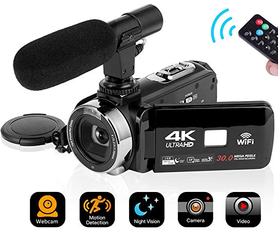 SEREE Camcorder 4K 30MP WiFi Control Digital Camera 3.0” Touch Screen Night Vision Video Camcorder Vlogging Camera with External Microphone