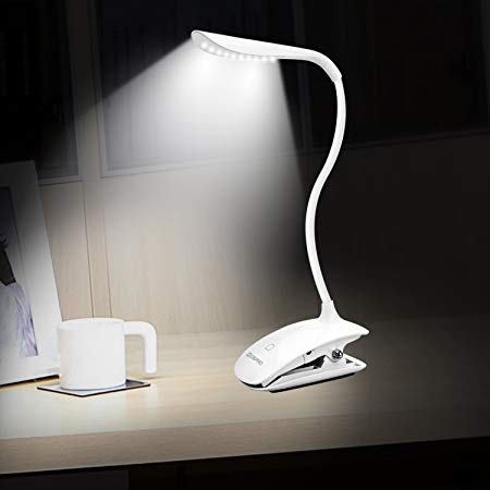 Book Reading Light Clip Light - Desk Lamp with Flexible Neck, Touch Sensitive Control 3 Brightness, Eye-protect Night Light and Rechargeable LED Lamps for E-Reader, Music Stand