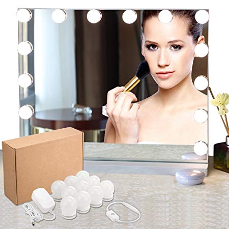 LED Vanity Mirror Lights Kit, Hollywood Style Vanity Makeup Mirror Lights, 13ft/4m Lighting Fixture Strip with 10 LED Bulbs for Makeup Dressing Table Vanity Set in Dressing Room(Mirror Not Included)