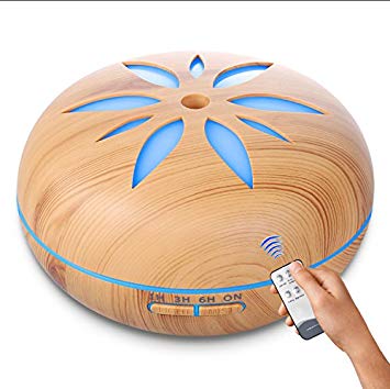 Large Capacity 550ML Essential Oil Diffuser Wood Grain Aromatherapy Cool Mist Humidifier 3 Timer Settings 7 Light Colors Auto-Off with Remote (Light Wood)