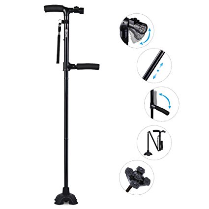 Self Standing Folding Walking Cane Lightweight Walking Stick with LED Light and Cushion Handle Adjustable Folding Cane for Men and Women