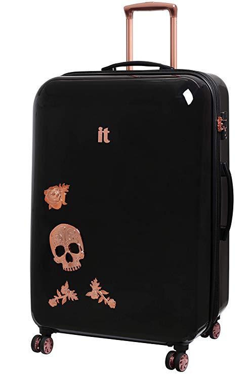IT Luggage Candy Skull 76cm Expandable Hardshell Four Dual Wheel Spinner Suitcase Black