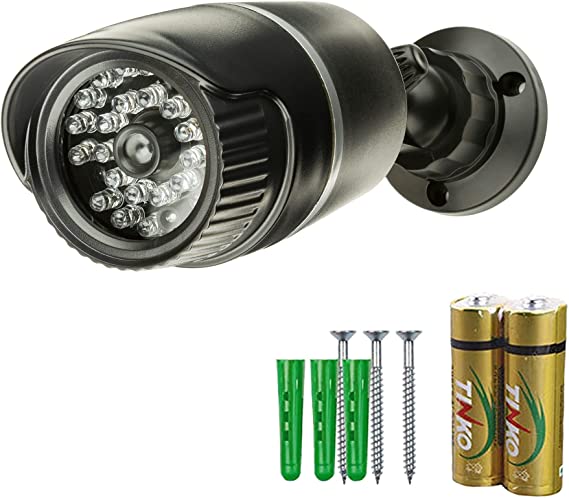 Dummy CCTV Camera LED - Fake Outdoor Security Camera - Fake CCTV Dummy Camera - Decoy CCTV Camera Outdoor (1 x Pack, Black)