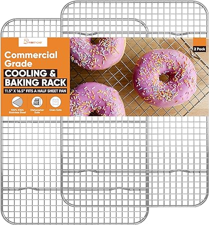 PriorityChef 18/8 Stainless Steel Cooling Rack, Heavy Duty Baking Rack for Oven Cooking, Fits Half Sheet Pan, Wire Rack for Cooking, Bacon, Cookie Cooling Rack, 11.5" x 16.5" - 2 Pack