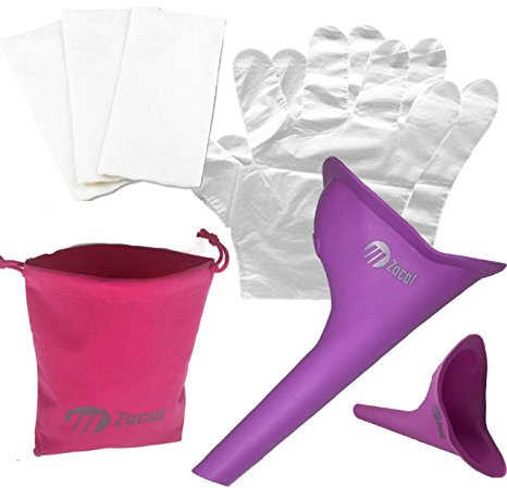 Female Ladies Wee Urine Funnel Lets Women Pee While Outdoors or Travelling, No Need To Use Dirty Unsanitary Toilets Again - FULL KIT INCLUDES; 1x Female Urinal, 1x Velvet Carry Pouch, Pack Of Tissues, Plastic Disposable Gloves
