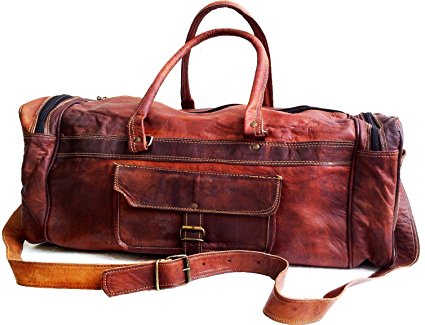 26" Men's Genuine Leather Vintage Duffle Gym Large Travel Weekend Luggage Bag