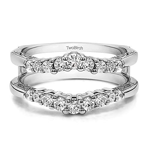 TwoBirch Sterling Silver Vintage Ring Guard with Milgraining and Filigree Designs with Cubic Zirconia (0.73 ct. tw.)