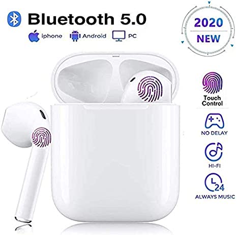 Mini Wireless Earbuds, Bluetooth 5.0 Earphones in-Ear TWS Stereo Headphones with the Touch Key, IPX7 Waterproof Built-in Mic Headsets for Sports, for all smartphone and all Bluetooth Devices