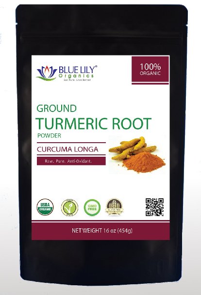 Blue Lily Organics Turmeric Root Powder 1 Lb 100% Pure - Certified Organic