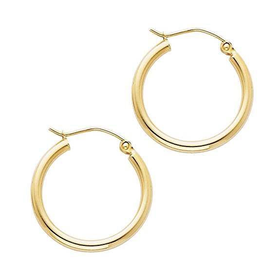 14k Yellow Gold 2mm Thickness Hinged Hoop Earrings - 10 Different Size Available