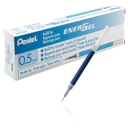 Pentel Refill Ink for EnerGel Liquid Gel Pen, 0.5mm, Needle Tip, Blue Ink, Box of 12 (LRN5-C-12)