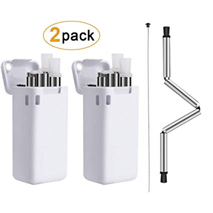 Candywe 2 Pack Collapsible Straw Reusable Stainless Steel Drinking Straws Premium Food-grade Metal Straws with Case & Cleaning Brush & Keychain (white & white)