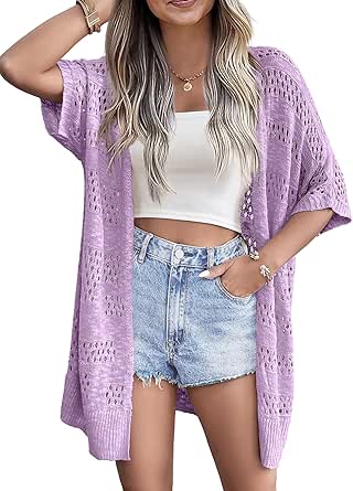 Zeagoo Lightweight Summer Crochet Cardigan for Women Short Sleeve Kimono Boho Oversized Open Front Knitted Cardigan