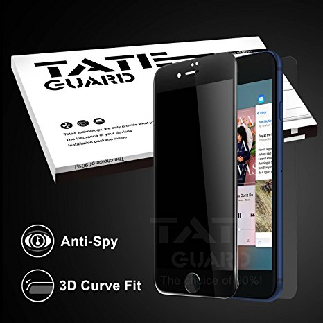 Tateguard Iphone 7 Tempered Glass Screen Protector [Privacy-Proof] [3D Curve Fit] [Black Tooling]