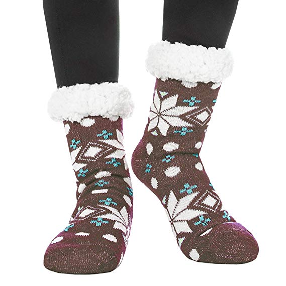 Womens Fuzzy Slipper Socks Warm Thick Fleece Lined Christmas Stockings Fluffy Heavy Winter Socks