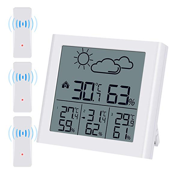 (Upgraded) Brifit Indoor Outdoor Thermometer with 3 Wireless Sensors, Weather Forecast, Humidity Gauge with LCD Backlight, Max/Min, Low Power Indicator, Wireless Thermometer for Office, Home