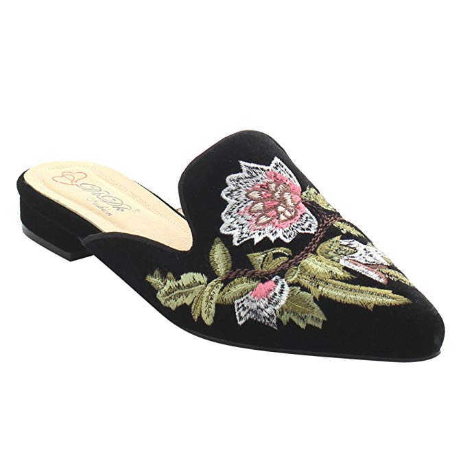 DbDk AG88 Women's Chic Backless Slip On Embroidery Mule Flats