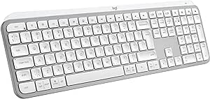 Logitech MX Keys S Wireless Keyboard, Low Profile, Fluid Quiet Typing, Programmable Keys, Backlighting, Bluetooth, USB C Rechargeable, for Windows PC, Linux, Chrome, Mac, QWERTY UK English, Pale Grey