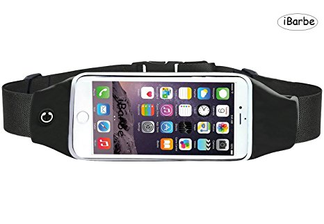 Waist Packs iBarbe Running Waist Pack Waterproof Fanny Pack Running Belt Two Security Pockets Exercise Band Fitness Pouch Universal Sports Waistband for Passport/card/wallet/cash/Phone(Black 1 Pack)