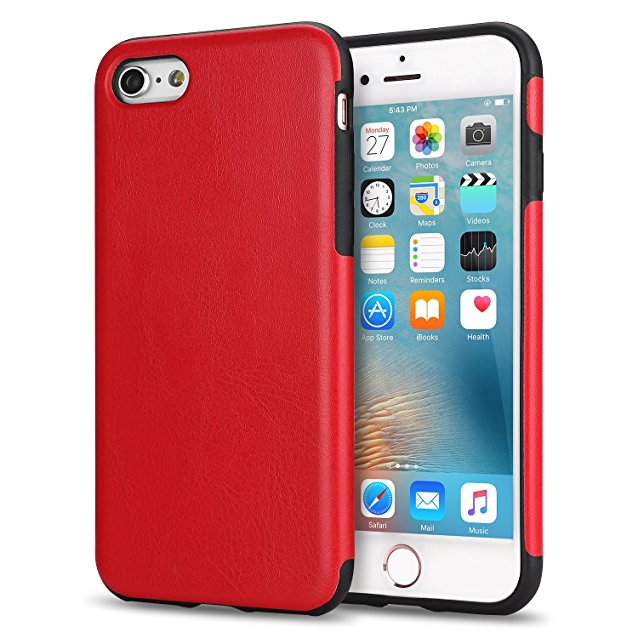 TENDLIN iPhone 6s Case Leather Back Flexible TPU Silicone Hybrid Soft Slim Case for iPhone 6 and iPhone 6s (Red)