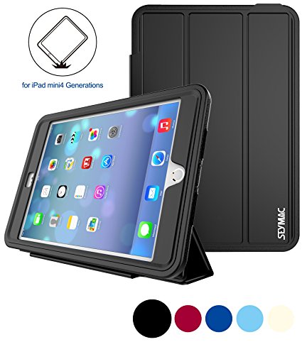 iPad Mini 4 A1538 & A1550 Case, SEYMAC stock Heavy Duty Rugged Protective Smart Cover Auto Sleep/Wake with PU Leather Stand Case Feature for Apple iPad Mini 4th Generation Tablet (Black)
