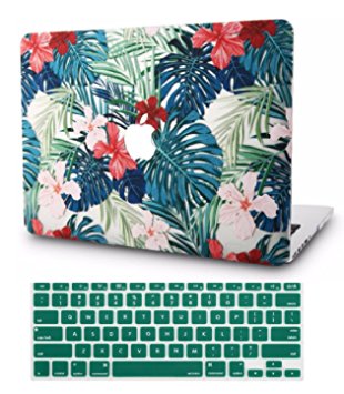 KEC MacBook Pro 13 Case 2017 & 2016 w/ Keyboard Cover Plastic Hard Shell Rubberized A1706/A1708 Touch Bar (Palm Leaves Red Flower)