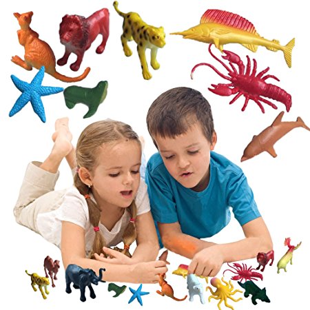 Jungle and Sea Miniatures - 90 Pieces - Realistic Colorful Toy Animals Figures - Toy Cubby Bulk Gifts, Games, and Entertainment!