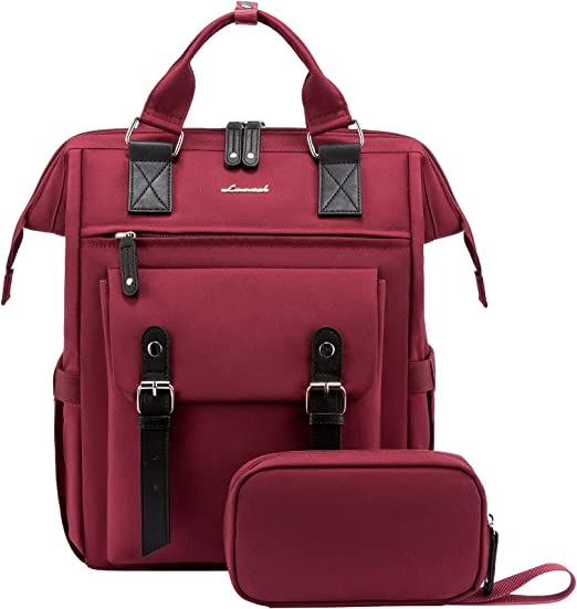 LOVEVOOK Laptop Backpack for Women Work Travel Commuter Backpack College School Business Computer Bag Doctor Nurse Bags Student Bookbag Purse, 17 Inch, Wine Red-black