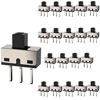 DIYhz 20Pcs Vertical Slide Switches Micro High Knob 3 Pin 2 Position 1P2T SPDT Panel Mount AC 125V 2A
