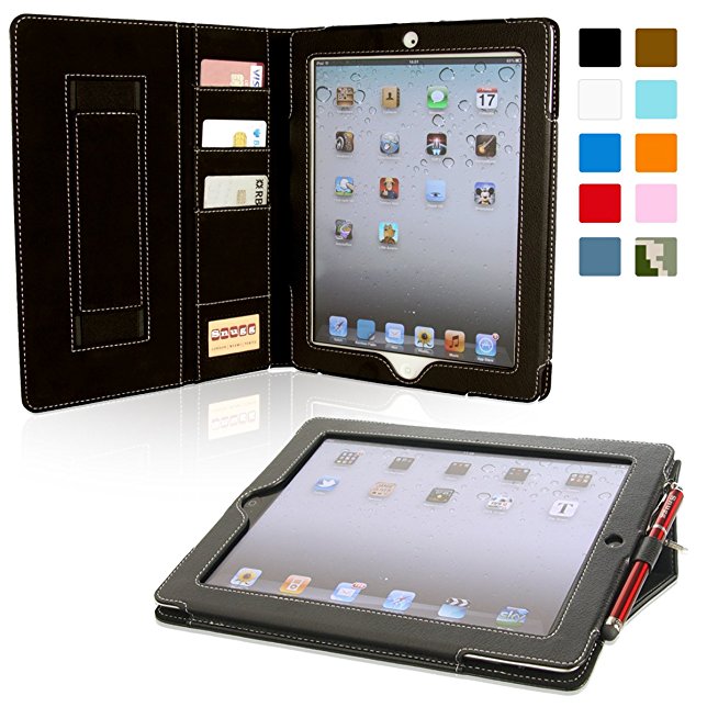 iPad 2 Case, Snugg Executive Black Leather Smart Case Cover [Lifetime Guarantee] Apple iPad 2 Protective Flip Stand Cover With Auto Wake/Sleep