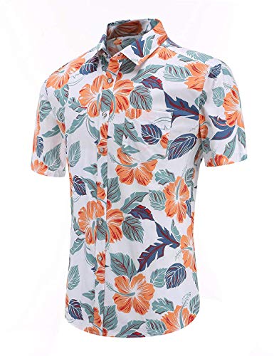 Dioufond Men's Pineapple Flower Casual Button Down Short Sleeve Aloha Hawaiian Shirt