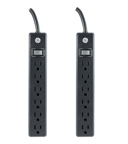 GE 6-Outlet General Purpose Surge Protector, 2-Pack, 450 Joules, 3ft. Cord, Black, 83969