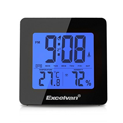 Excelvan LCD 4.3" LCD Alarm Clock (Displays time, Week, Date, Temperature and Humidity,12/24 Hours Blue Backlight ), 3 Zone