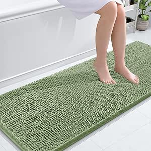 OLANLY Bathroom Rugs 59x24, Extra Soft Absorbent Chenille Bath Rugs, Rubber Backing Quick Dry, Machine Washable Bath Mats for Bathroom Floor, Tub and Shower, Home Decor Accessories, Sage Green