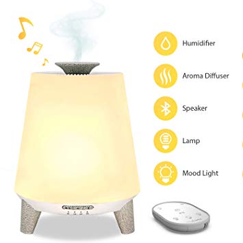 myLumi Ultrasonic Humidifier (Cool Mist & Aroma Diffuser), Top-Filling with Remote Control, Bluetooth Lullaby & White Noise, Table Lamp Design, for Babies Nursery, Pregnancy & Elderly Bedroom (Cloth)