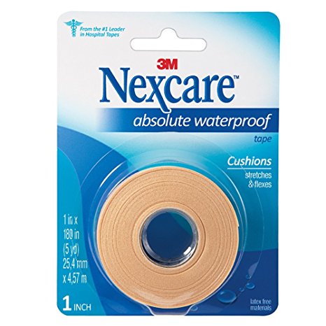 Nexcare Absolute Waterproof First Aid Tape, 1-Inch x 5-Yard Roll (Pack of 6)