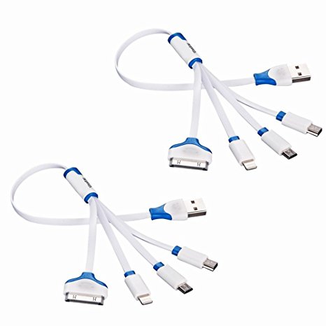 Vastar 2 Packs Premium 4 in 1 Multiple USB Charging Cable Adapter Connector with 8 Pin Lighting / 30 Pin / Micro USB / Mini USB Ports for iPhone 6, 5, 4, iPad 4,3,2,Air,Galaxy S4, S5,Nexus 5, and More