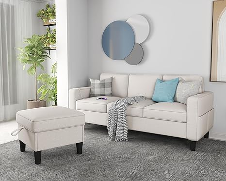 Sunrise Coast Sectional L Shaped Living Room Modular USB Type-C Charging Port 3 Seater Couches with Removable Storage Ottoman Small Sofa 78", Beige