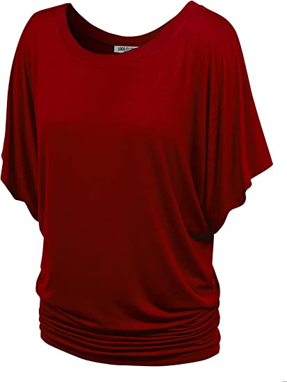 Lock and Love Women's Solid Short Sleeve Boat Crew Neck V Neck Dolman Top XS - 5XL Plus Size
